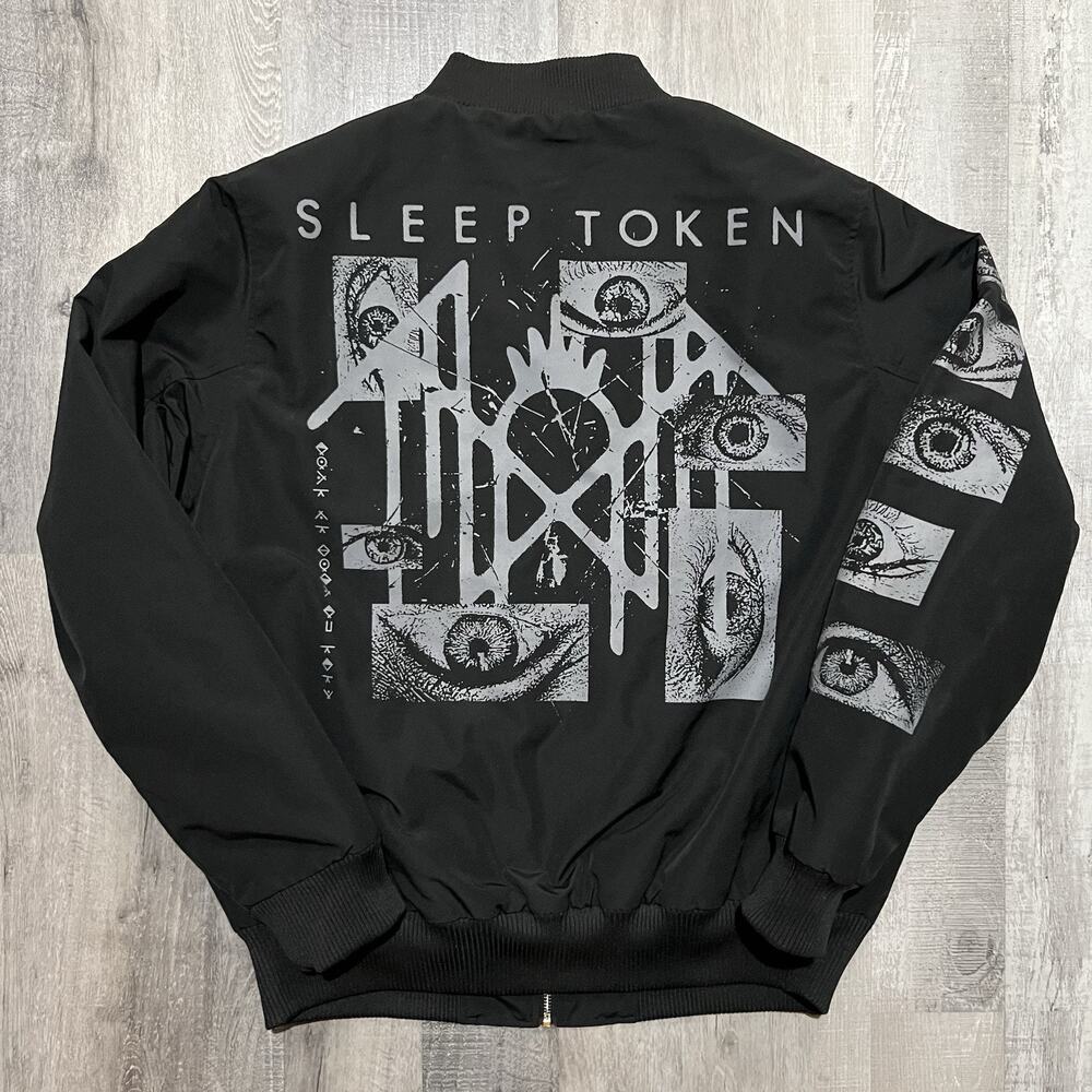 Sleep Token Logo Eyes Bomber Jacket Mens Medium Black Streetwear Band Hot Topic